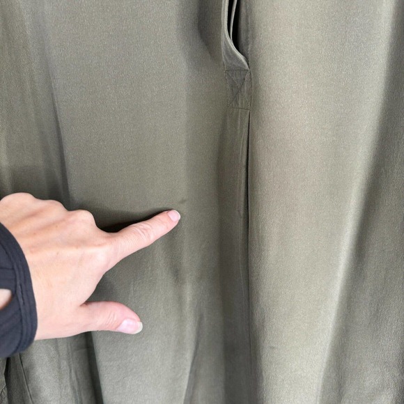 AllSaints Alex Shirt Dress Size US 4 Olive Green Long Sleeve Button Front Silk - Picture 8 of 15